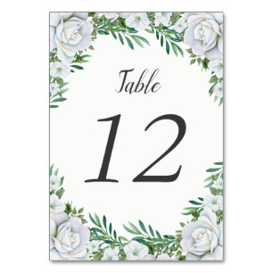 White Roses Greenery Foliage Table Number Cards