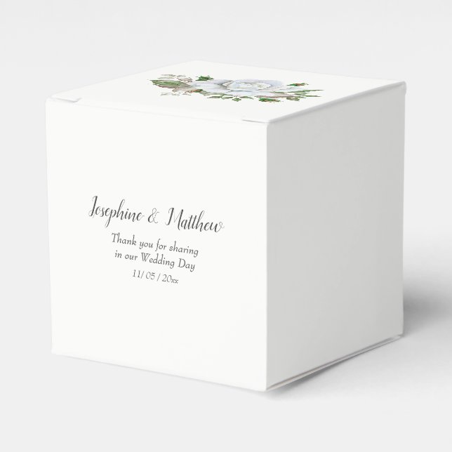 White Roses Greenery Foliage Wedding Favor Box (Front Side)