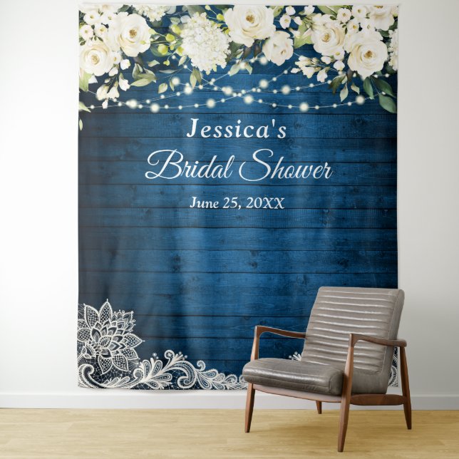 White Roses Greenery Wedding Photo Booth Backdrop Tapestry (In Situ)