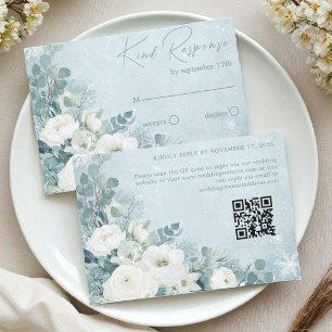 White Roses Hellebores Silver Eucalyptus Wedding RSVP Card