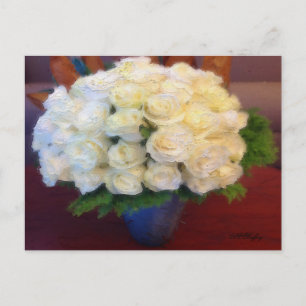 White Roses in a Blue Vase Postcard