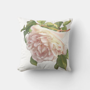 White roses Ivory Peach Rose Throw Pillow