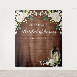 White Roses Lantern Wood Bridal Shower Backdrop Tapestry