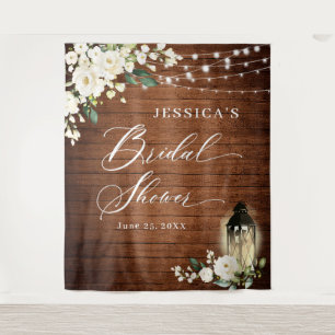 White Roses Lantern Wood Bridal Shower Backdrop Tapestry