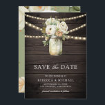 White Roses Mason Jar Photo Wood Wedding Save The Date<br><div class="desc">Amaze your guests with this elegant save the date featuring beautiful flowers and modern typography. Simply add your event details on this easy-to-use template and adorn this card with your favorite photo to make it a one-of-a-kind save the date card.</div>