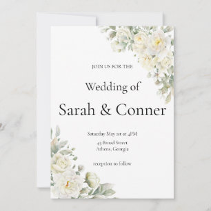 White Roses Modern Wedding Invitation