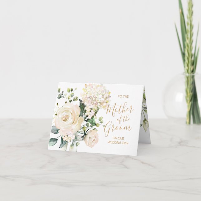 White roses, Mother of the Groom Wedding Thank You Card (Front)