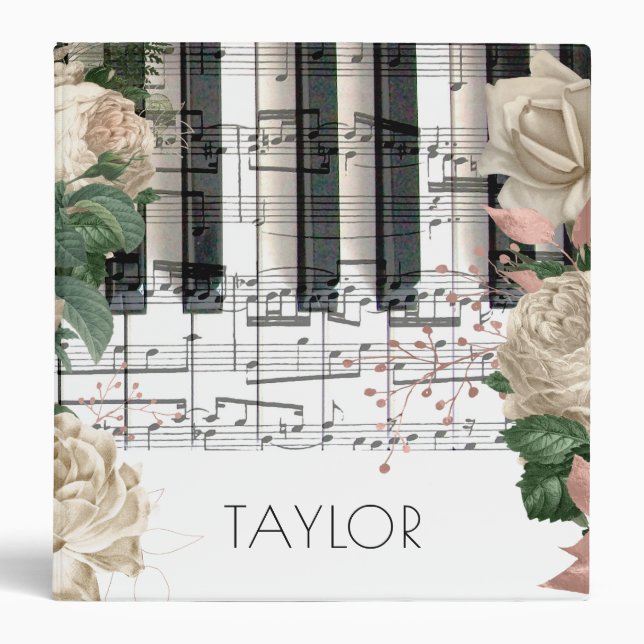 white roses music piano keyboard notes binder (Front)