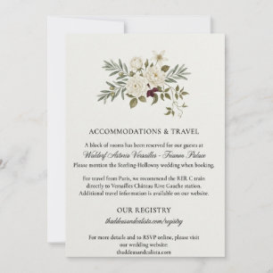 White Roses, Olive Branches, Clematis, Floral Top  Invitation