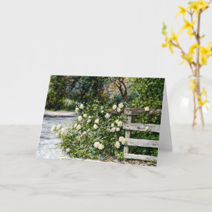 White Roses on a Country Fence Flower Art Card