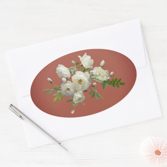 White roses on dreamy green   oval sticker (Envelope)