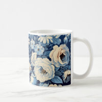 White Roses on Indigo Blue Background