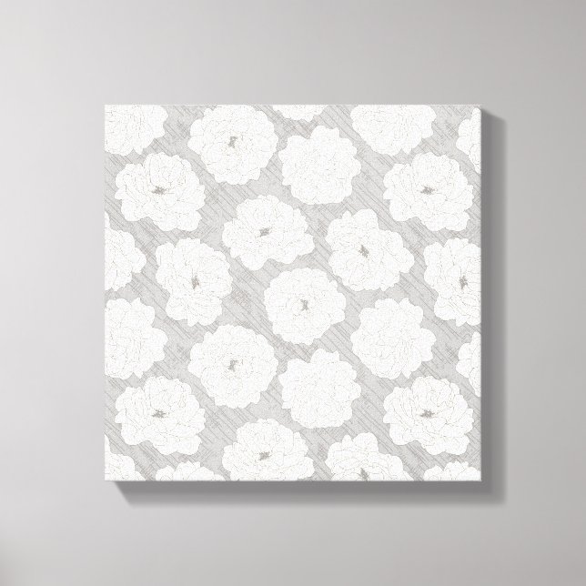 White Roses on Light Grey - seamless pattern. Canvas Print (Front)