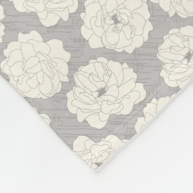 White Roses on Light Grey - seamless pattern. Fleece Blanket (Corner)
