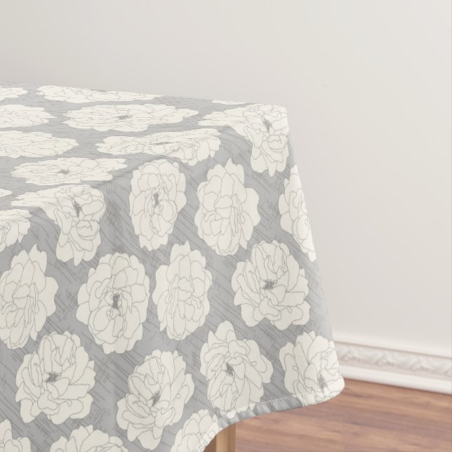White Roses on Light Grey - seamless pattern.   Tablecloth (In Situ)
