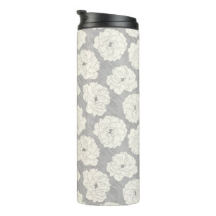 White Roses on Light Grey - seamless pattern.  Thermal Tumbler