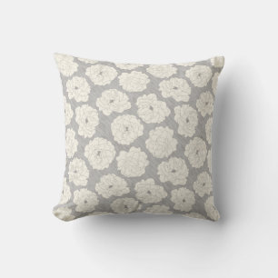 White Roses on Light Grey - seamless pattern. Throw Pillow