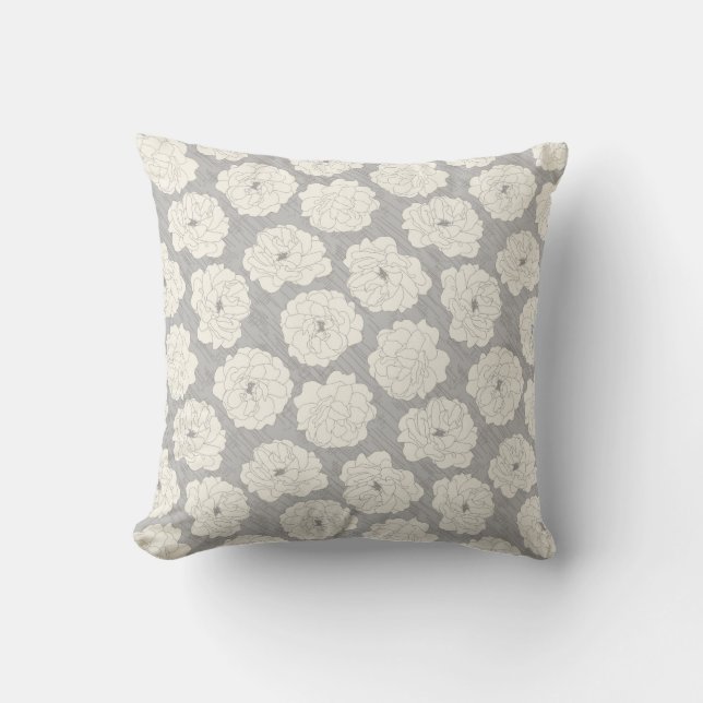 White Roses on Light Grey - seamless pattern.  Throw Pillow (Front)