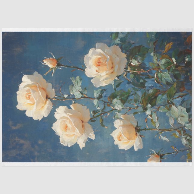 White Roses on Navy Background Tissue Paper (Front)
