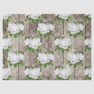 White Roses on Rustic Wood Decoupage Tissue Paper
