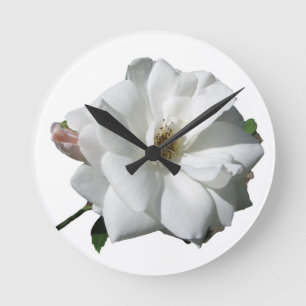 White Roses Party Shower Wedding Blossoms Destiny Round Clock