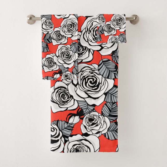 White roses pattern bath towel set (Insitu)