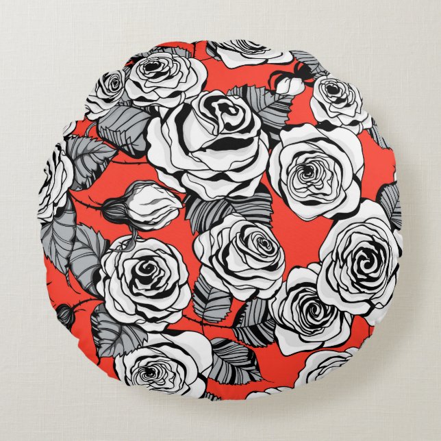 White roses pattern round pillow (Front)