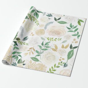 White Roses Pattern Wrapping Paper