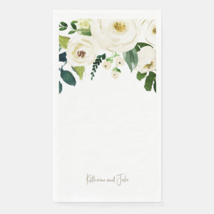 White roses Personalized Script Names Wedding II Napkin