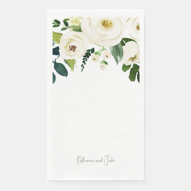 White roses Personalized Script Names Wedding II Napkin (Front)