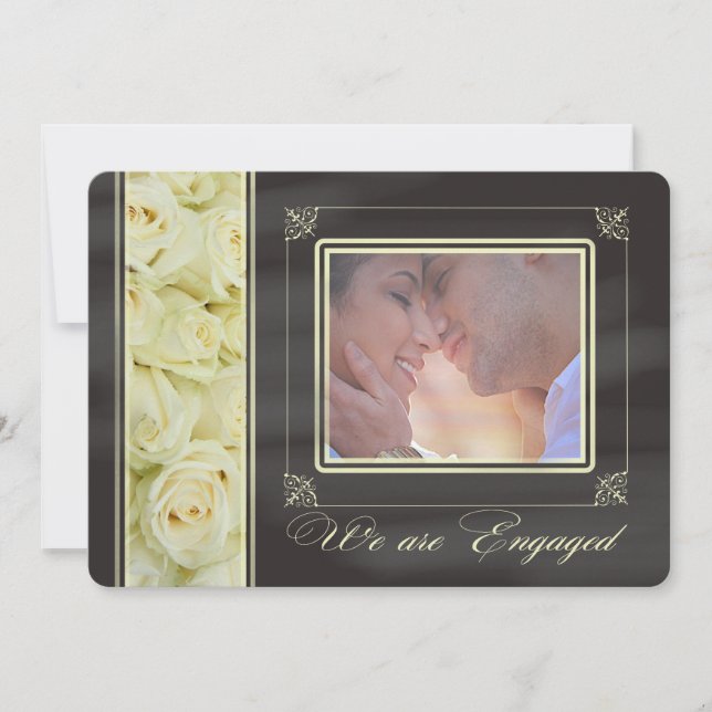 white roses photo engagement announcement (Front)