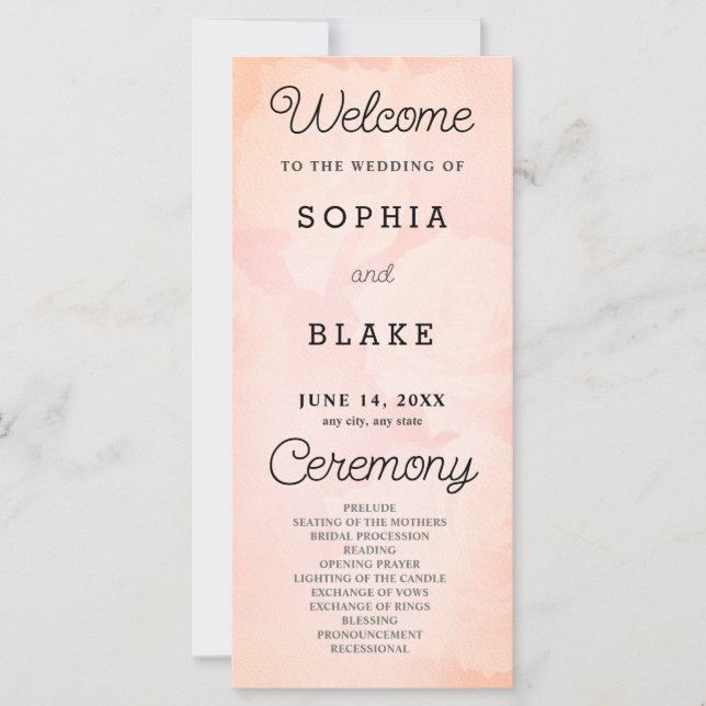 White Roses Pretty Orange Wedding Program (Front)