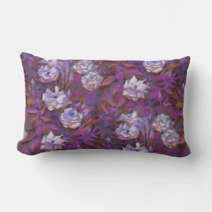 "White roses, purple leaves", beautiful flowers Lumbar Pillow
