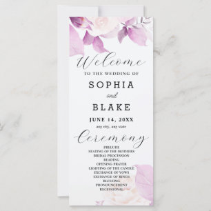 White Roses Purple Leaves White Wedding Program