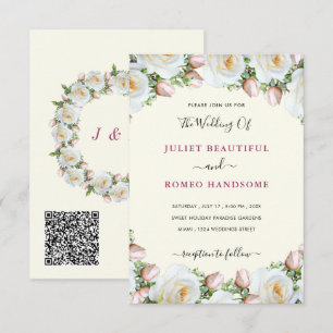 White Roses QR Code Wedding Invitations Example