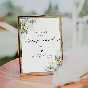 White Roses Recipe Card Sign
