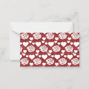 White Roses Red Glitter Flowers Lovers Floral Card