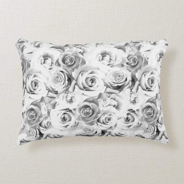 White Roses Repeating Floral Pattern Accent Pillow (Front)