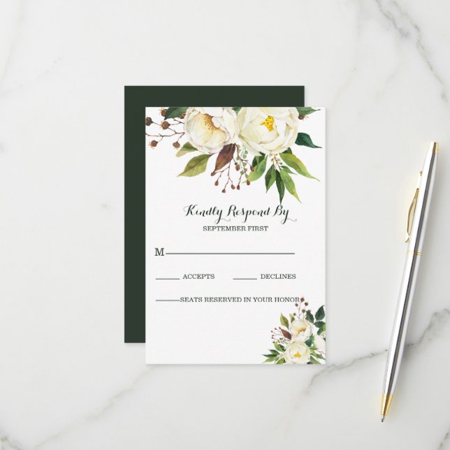White Roses RSVP Card (Front/Back In Situ)
