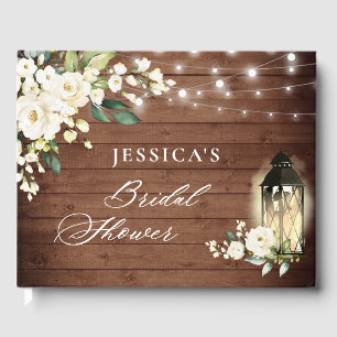 White Roses Rustic Wood Lantern Bridal Shower Guest Book