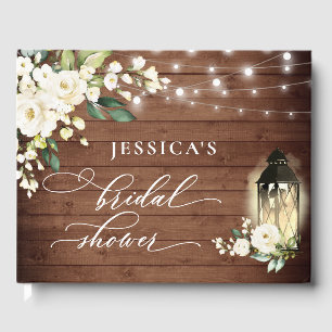 White Roses Rustic Wood Lantern Bridal Shower Guest Book
