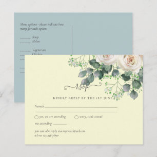 White Roses Sage Eucalyptus Lemon Yellow RSVP Postcard