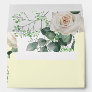 White Roses Sage Eucalyptus Lemon Yellow WEDDING Envelope