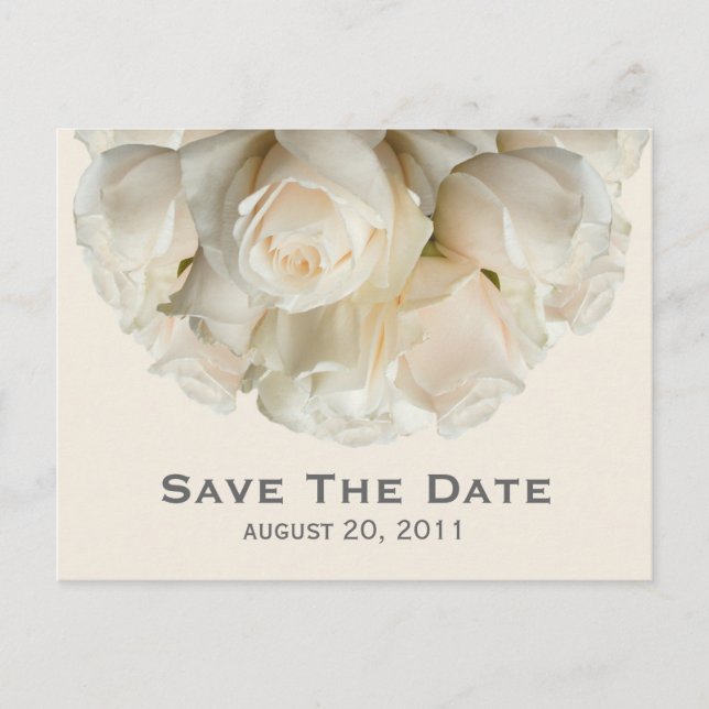 White Roses Save The Date Postcard (Front)