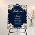 White Roses Snowflake Christmas Bridal Shower Sign