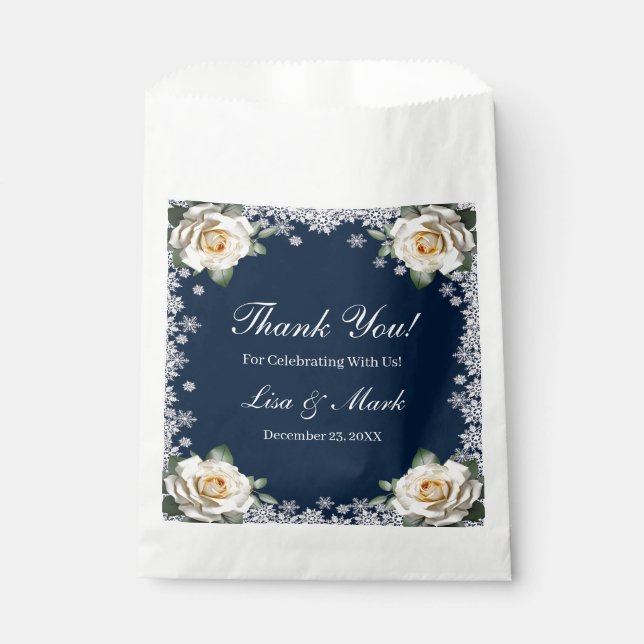 White Roses Snowflake Christmas Wedding Favour Bag (Front)