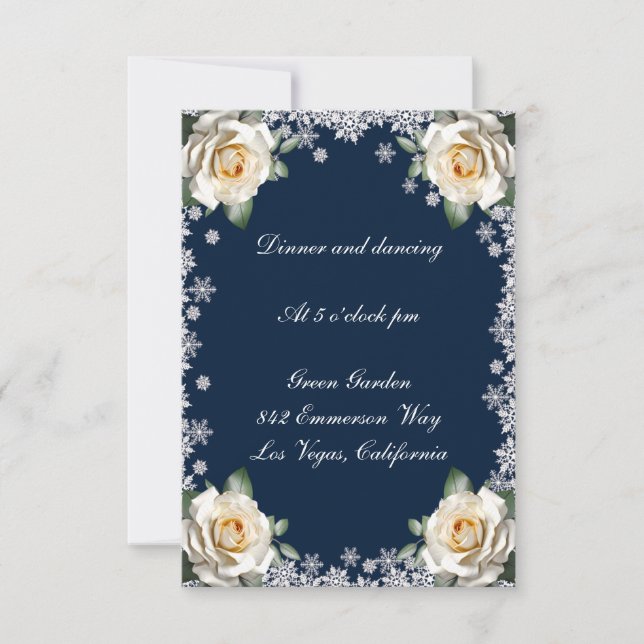 White Roses Snowflake Christmas Wedding Reception  Invitation (Front)