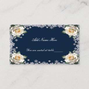White Roses Snowflake Christmas Wedding Table Place Card