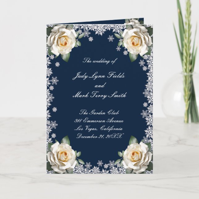 White Roses Snowflake Programme de mariage de Noël (Devant)