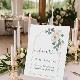 White roses Spring Floral Romantic Wedding Pedestal Sign